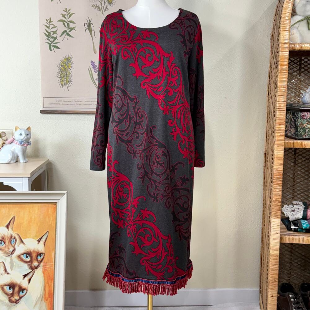 Fringe Trim Long Sleeve Dress Vampire Witchy Whimsigoth Romantic Goth 14/16W